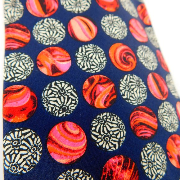 CHRISTIAN LACROIX Italian Silk Ocean Blue Orange Marble Spheres Neck Tie - Picture 2 of 7